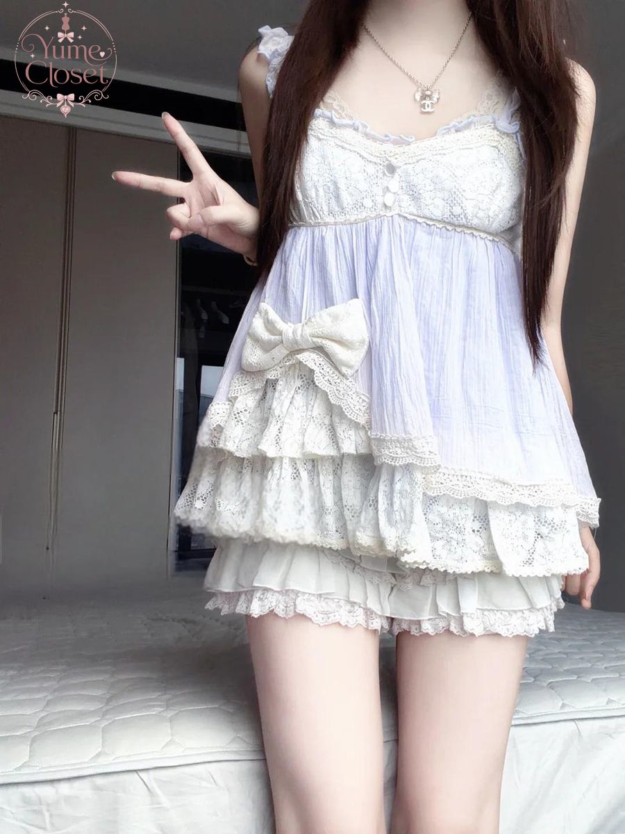 Lace Trim Cami - Conjunto de 2 Peças Feminino Coquette