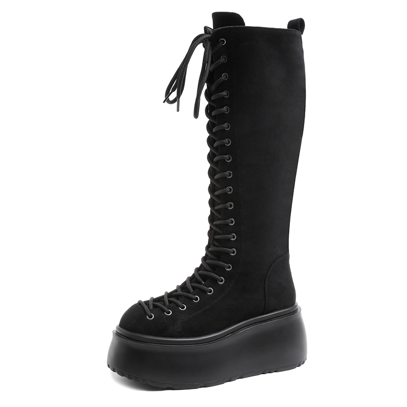Women'S Fashion Korea - 8cm moda cunha-salto borla mid-tube botas
