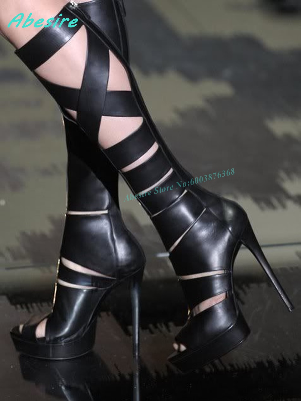 Sandálias de couro vazadas com - Women'S Fashion Knee High Boots avaliação e preço