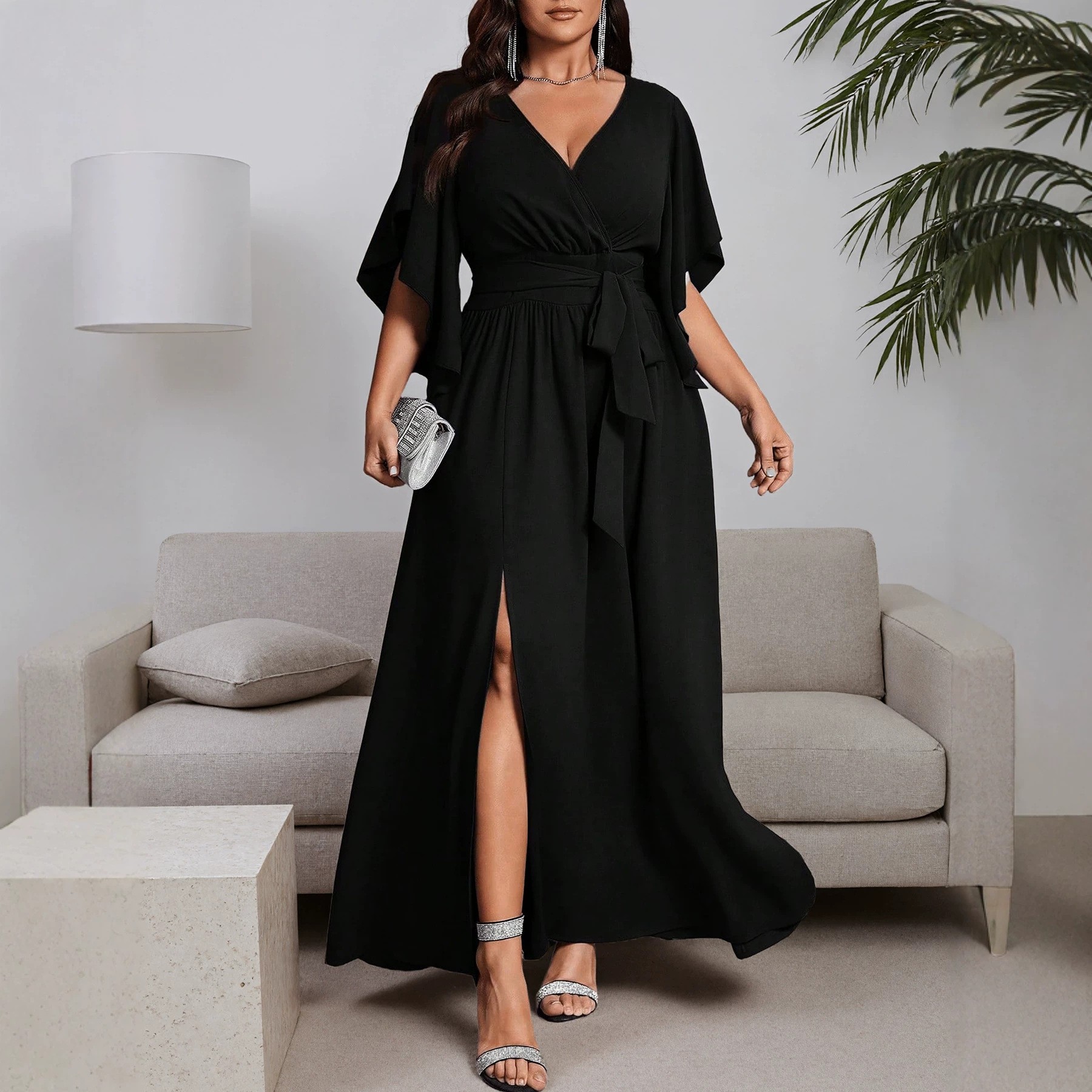 Vestido de manga curta com dec - Women Fashion Necktie avaliação e preço