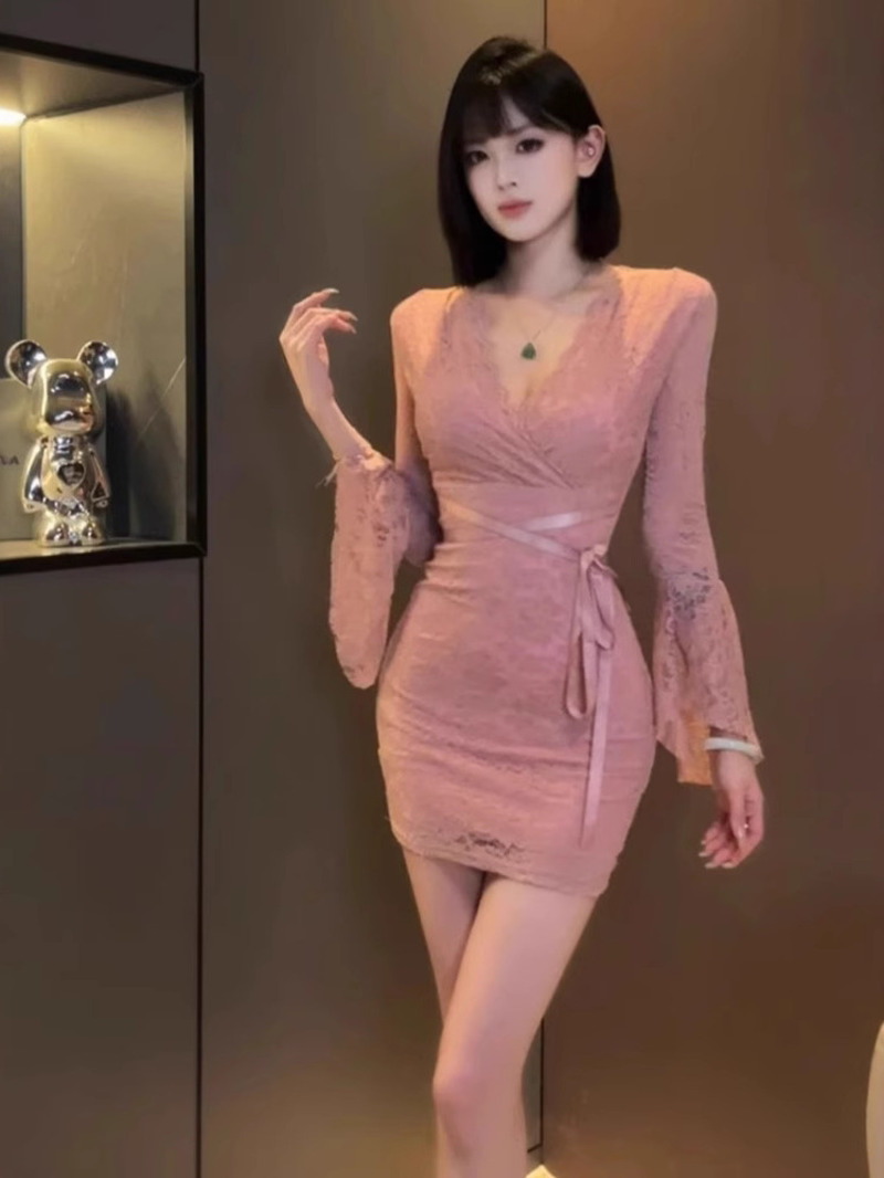 Sexy renda sino manga vestido  - Women Fashion Dress Names avaliação e preço