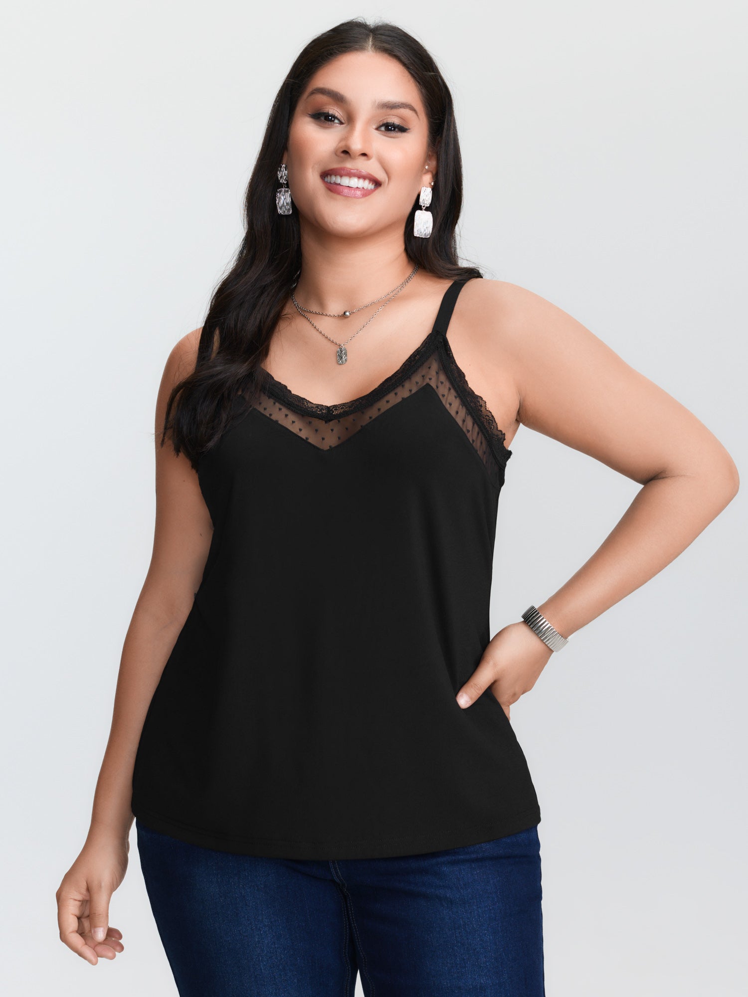 Camisola de malha preta, dispo - Lace Trim Cami avaliação e preço