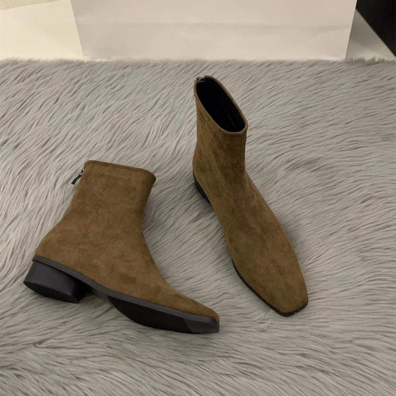 Bota nude com zíper traseiro c - Women'S Fashion Korea avaliação e preço